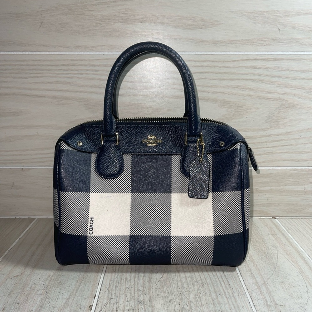 Coach Mini Blue and White Satchel with Buffalo Check Pattern